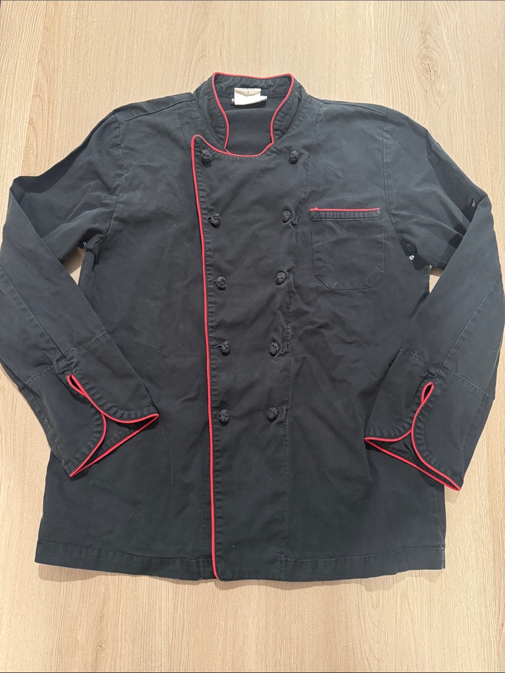 Men's Black Chef Jacket with Red Trim - Professional Kitchen Coat
